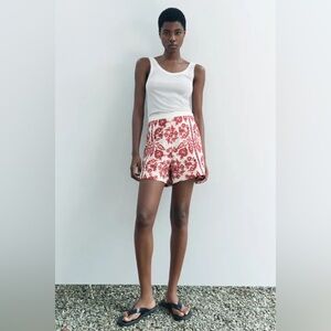 Zara Red and White High Waist Shorts